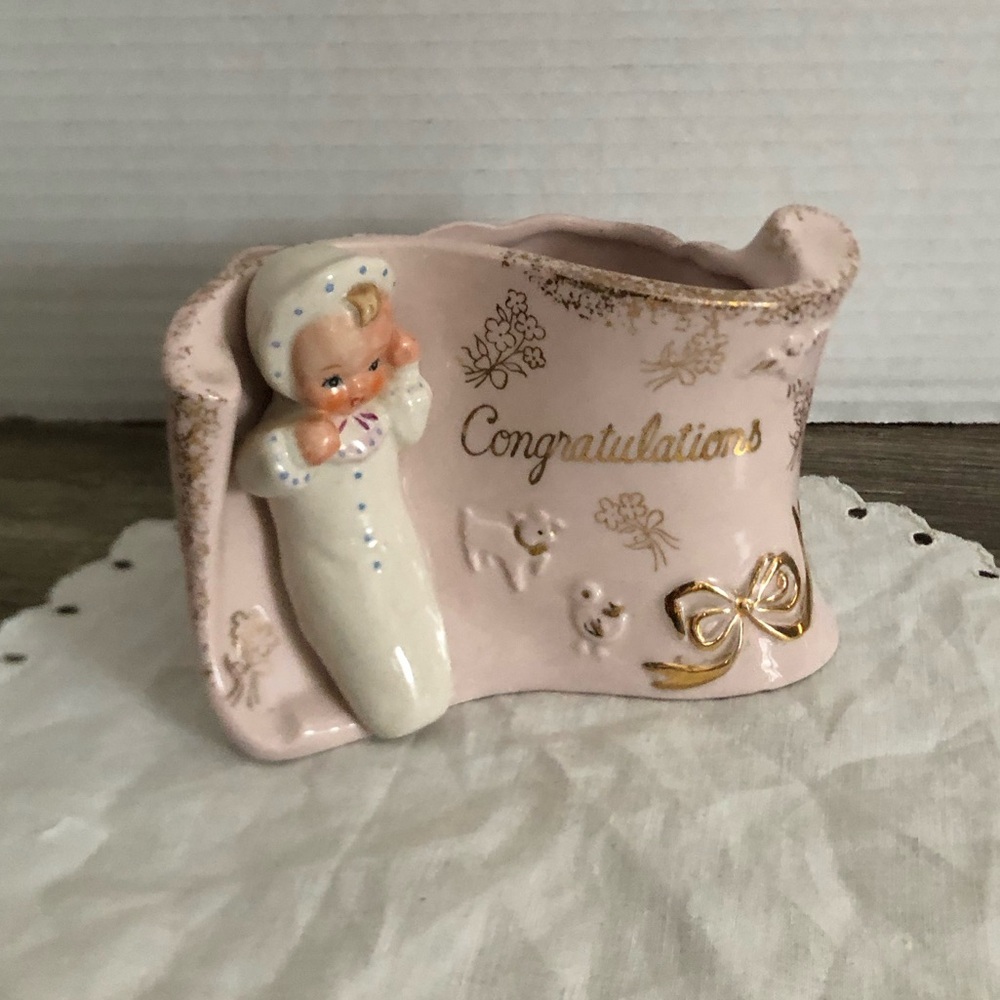 Vtg Shafford Congratulations Baby Girl Wall Pocket